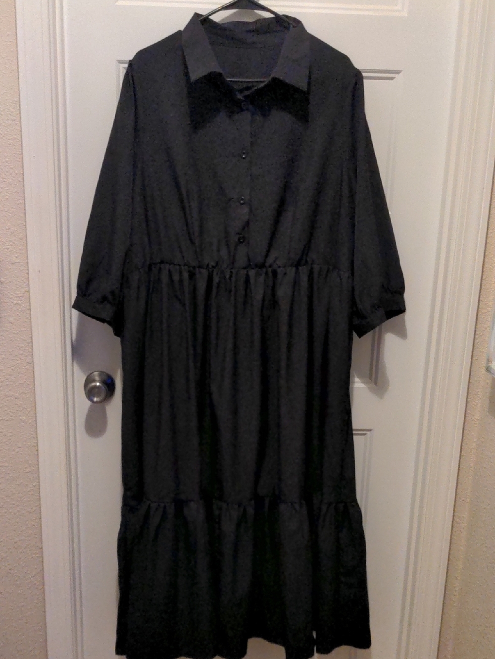 SHEIN Curve Black Tiered Midi Dress Button Up Long Sleeve Plus Size 3XL